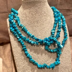 Vintage Turquoise Chips Long 62” Necklace southwestern